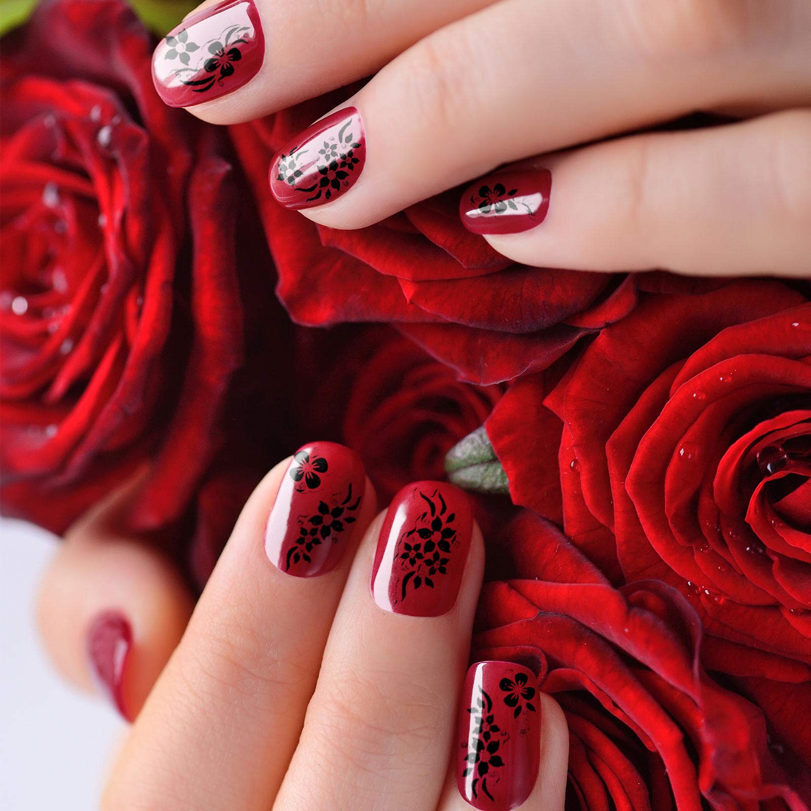 Blulu adhesivos florales 3D para uñas, acabado vívido