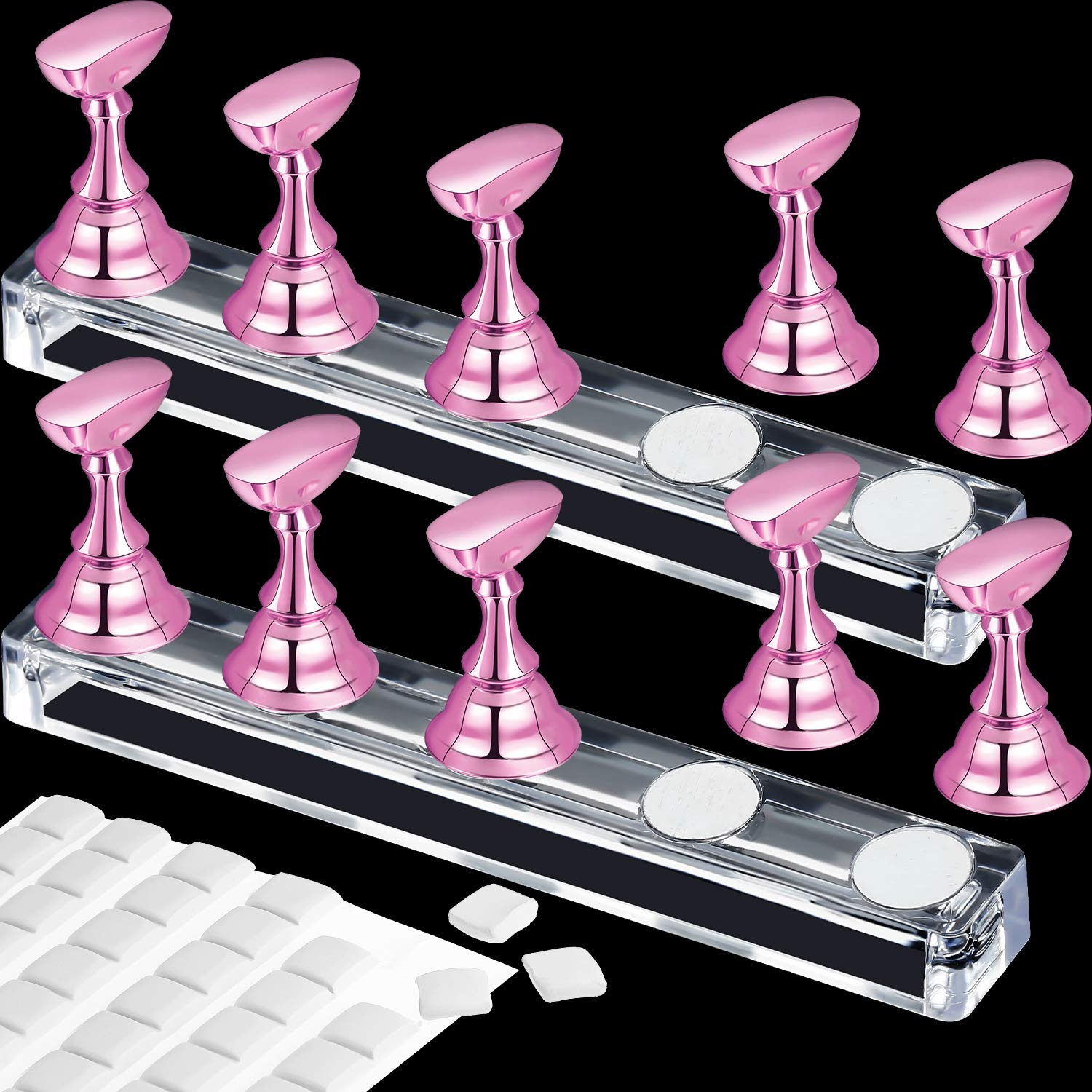 Blulu soportes para uñas acrílicas con base magnética rosa, ideal para practicar y exhibir arte