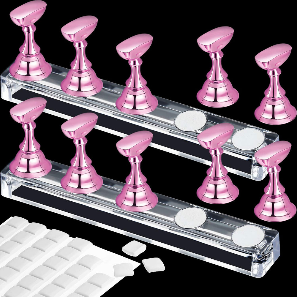 Blulu soportes para uñas acrílicas con base magnética rosa, ideal para practicar y exhibir arte