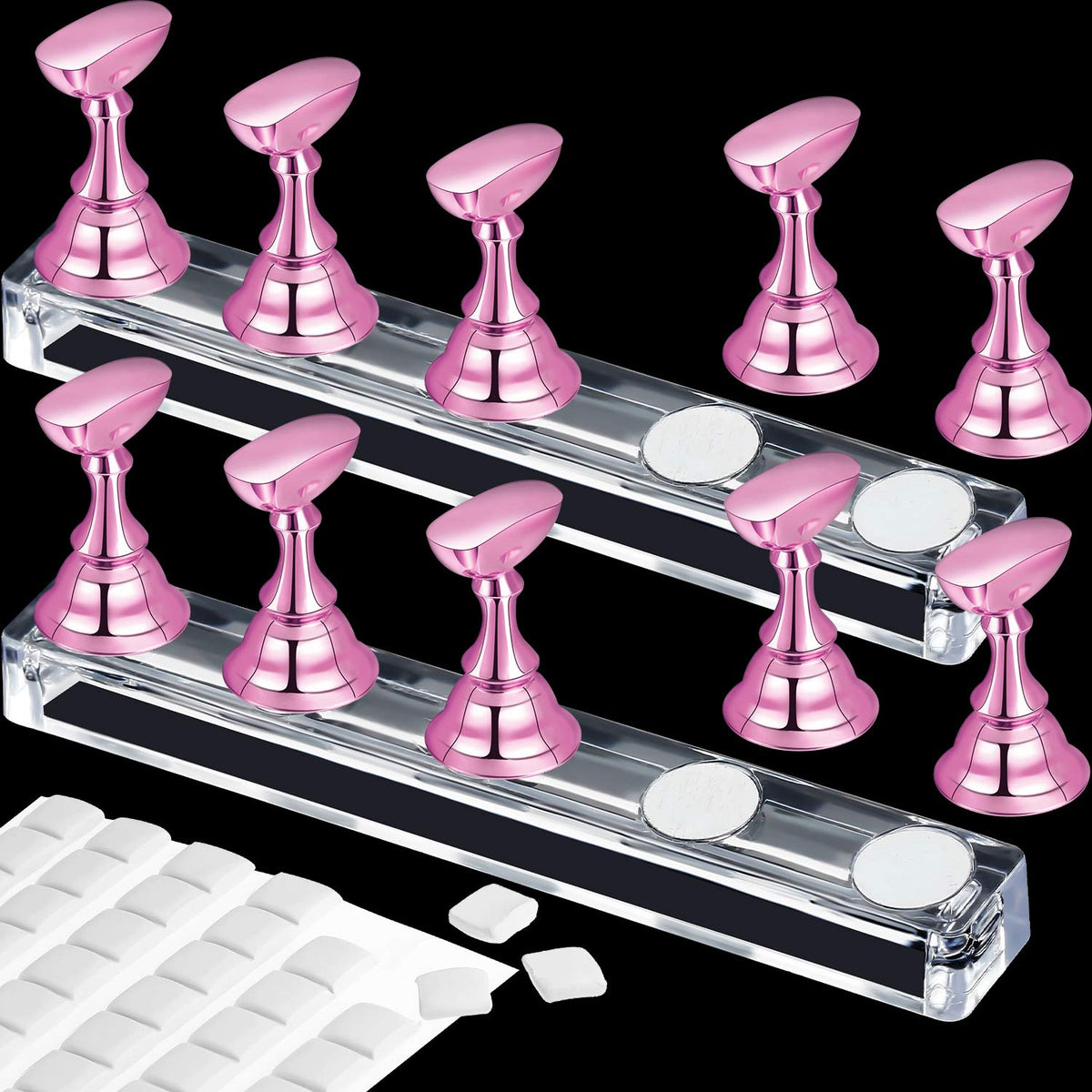 Blulu soportes para uñas acrílicas con base magnética rosa, ideal para practicar y exhibir arte