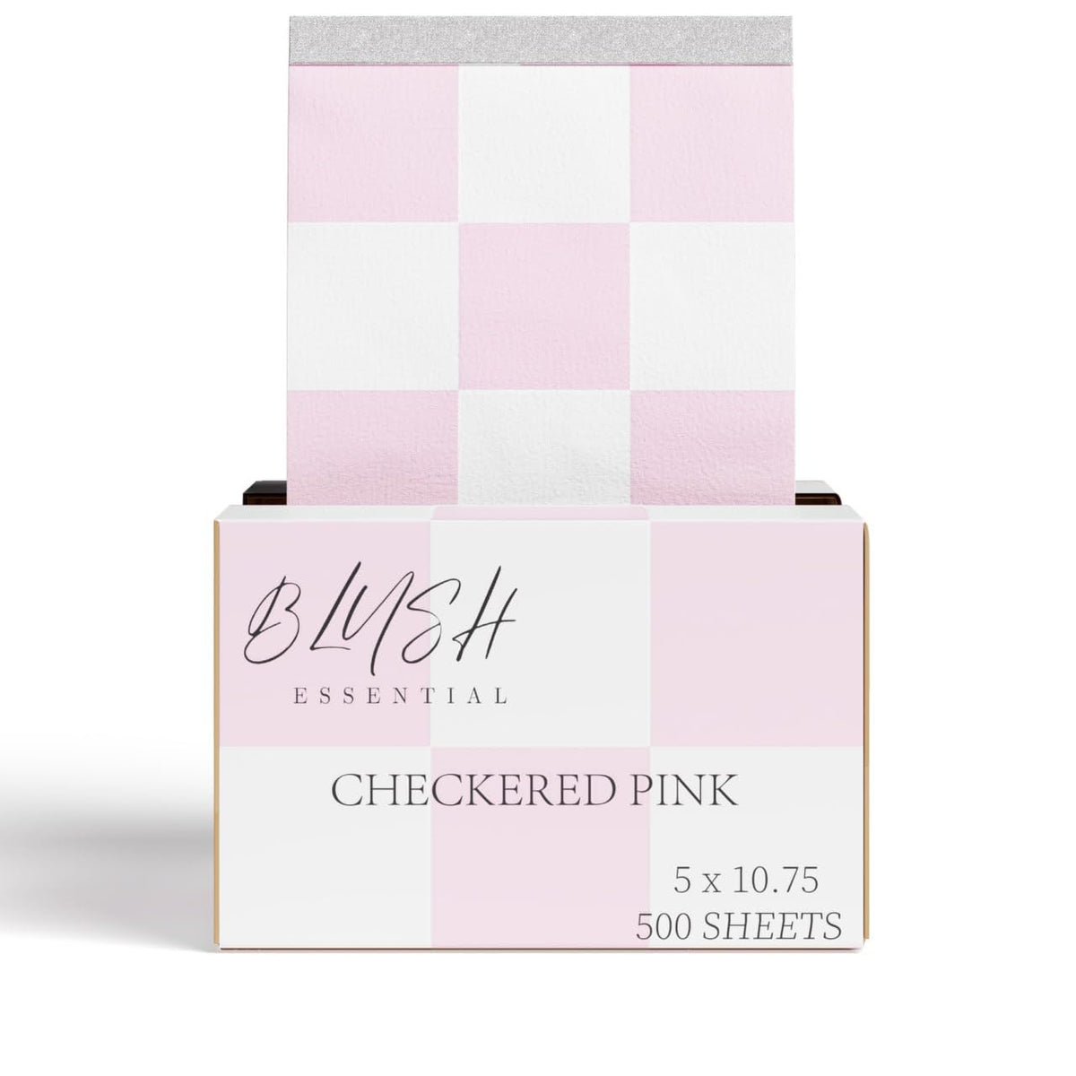 Blush Essentials hojas aluminio rosas con cuadros para mechas, colocación precisa y flujo de trabajo eficiente.