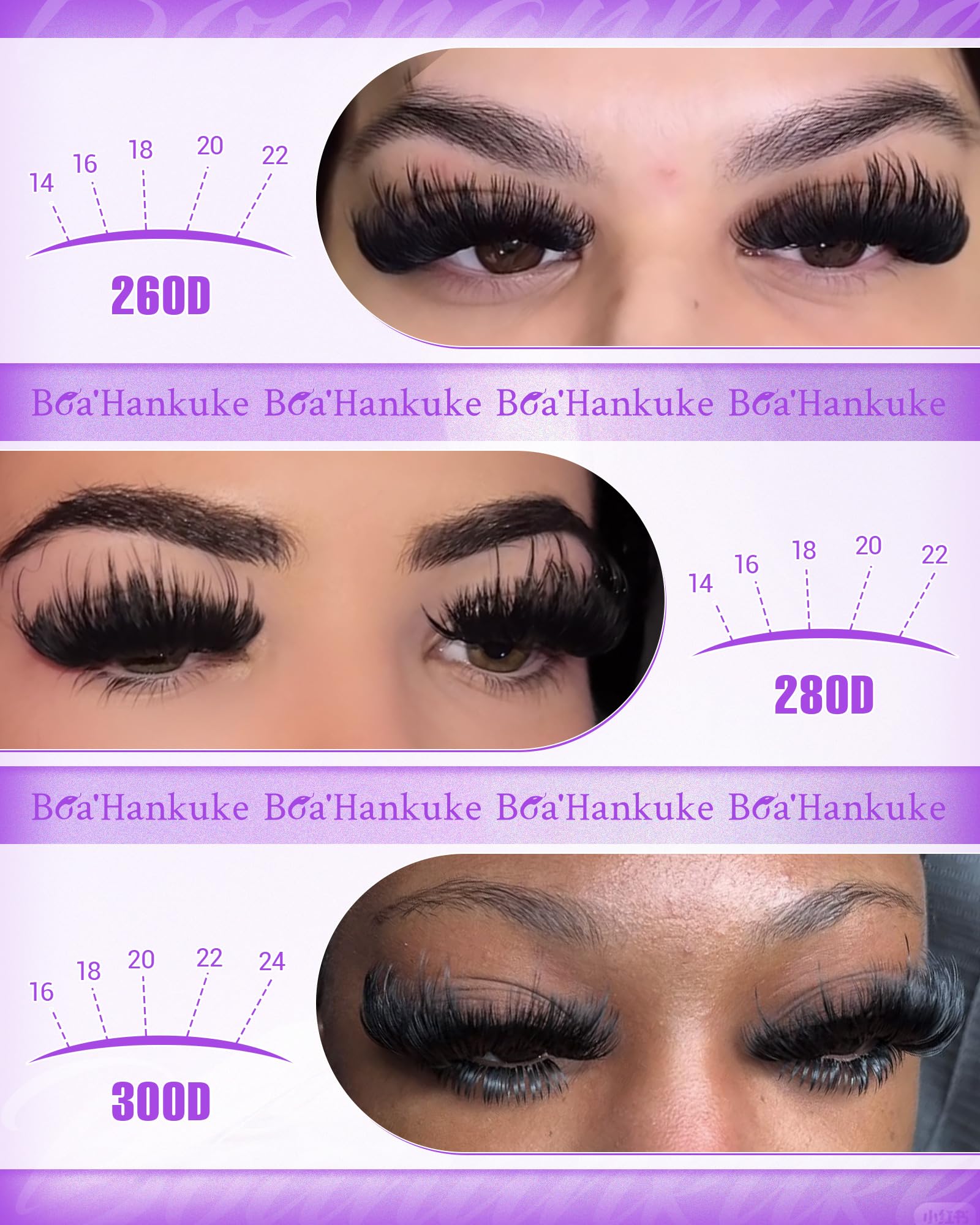 Boahankuke pestañas 16-24 mm para apertura de mirada más amplia
