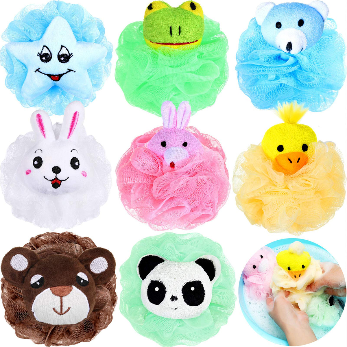 Boao esponja de baño con pato, ideal para baño divertido de niños.