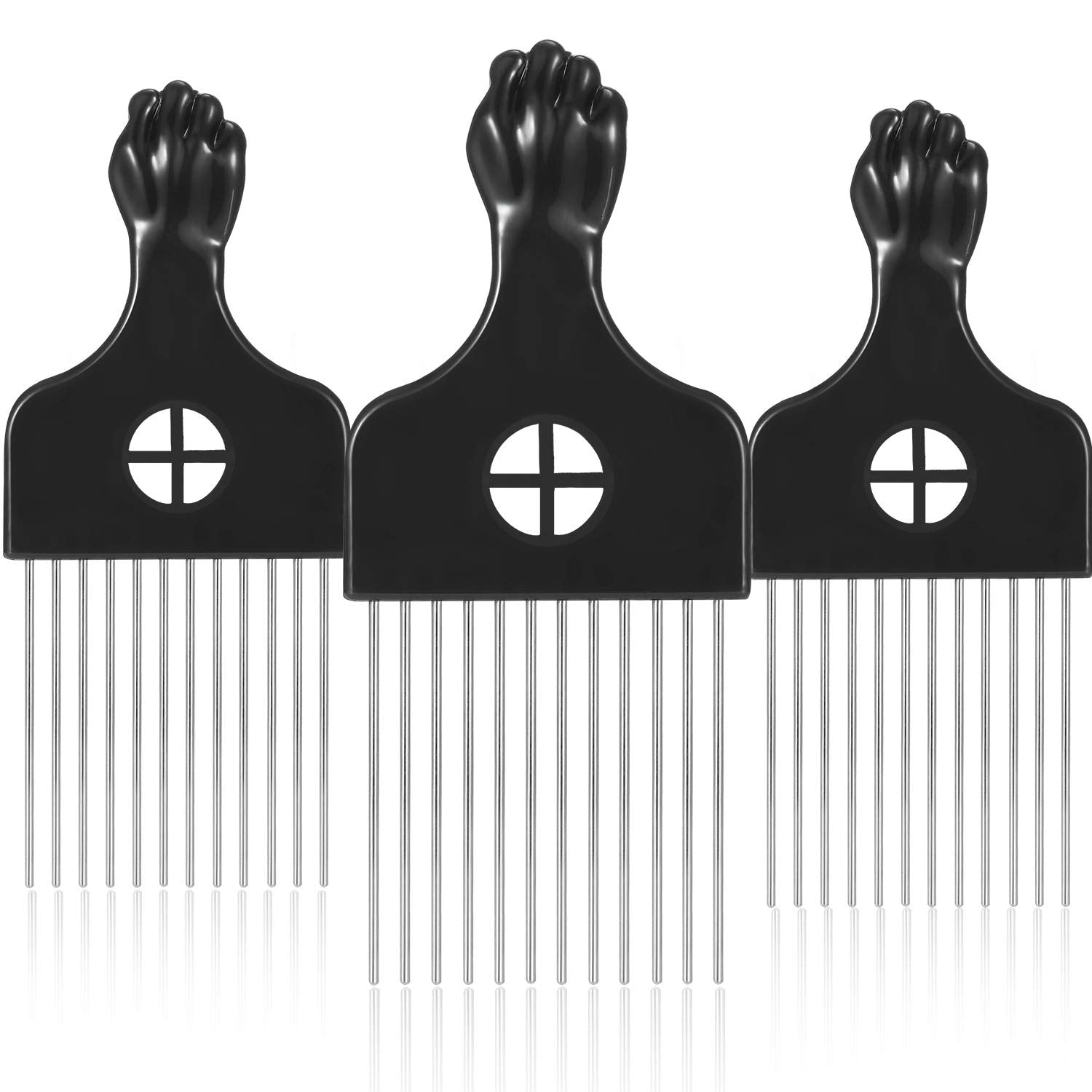 Boao peine Afro de metal con mango negro, desenreda rizos con suavidad