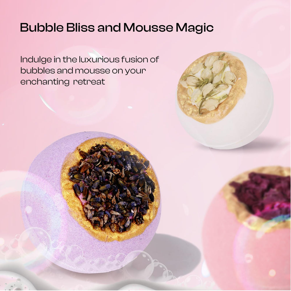Bombes de bain BoboSweeTree fleurs sèches visibles créant une esthétique florale.