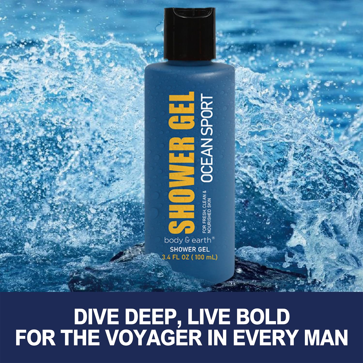 BODY & EARTH botella de ducha para hombres, sensación fresca y revitalizante