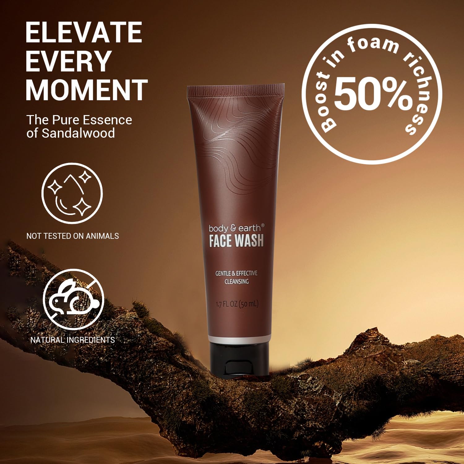 BODY & EARTH limpiador facial para hombres, piel fresca y limpia