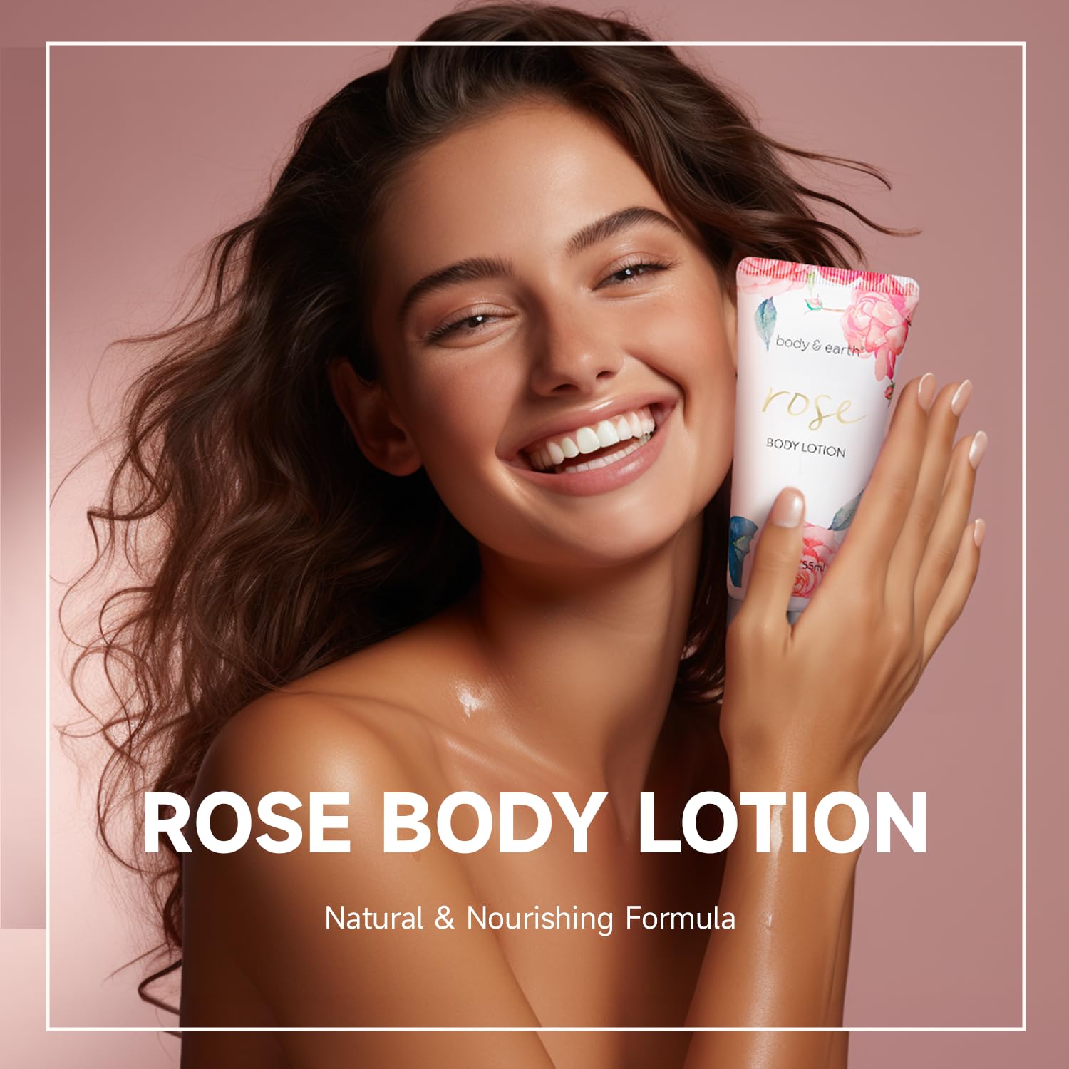 BODY & EARTH loción corporal rosa ofrece nutrición diaria
