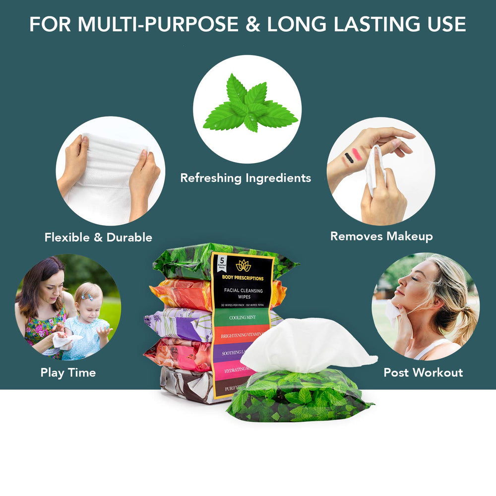 Body Prescriptions toallitas desmaquillantes, textura suave para uso diario.