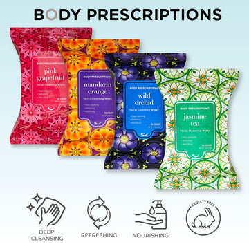 Body Prescriptions Empaque Viaje: 30 toallitas, compacto y práctico para llevar.