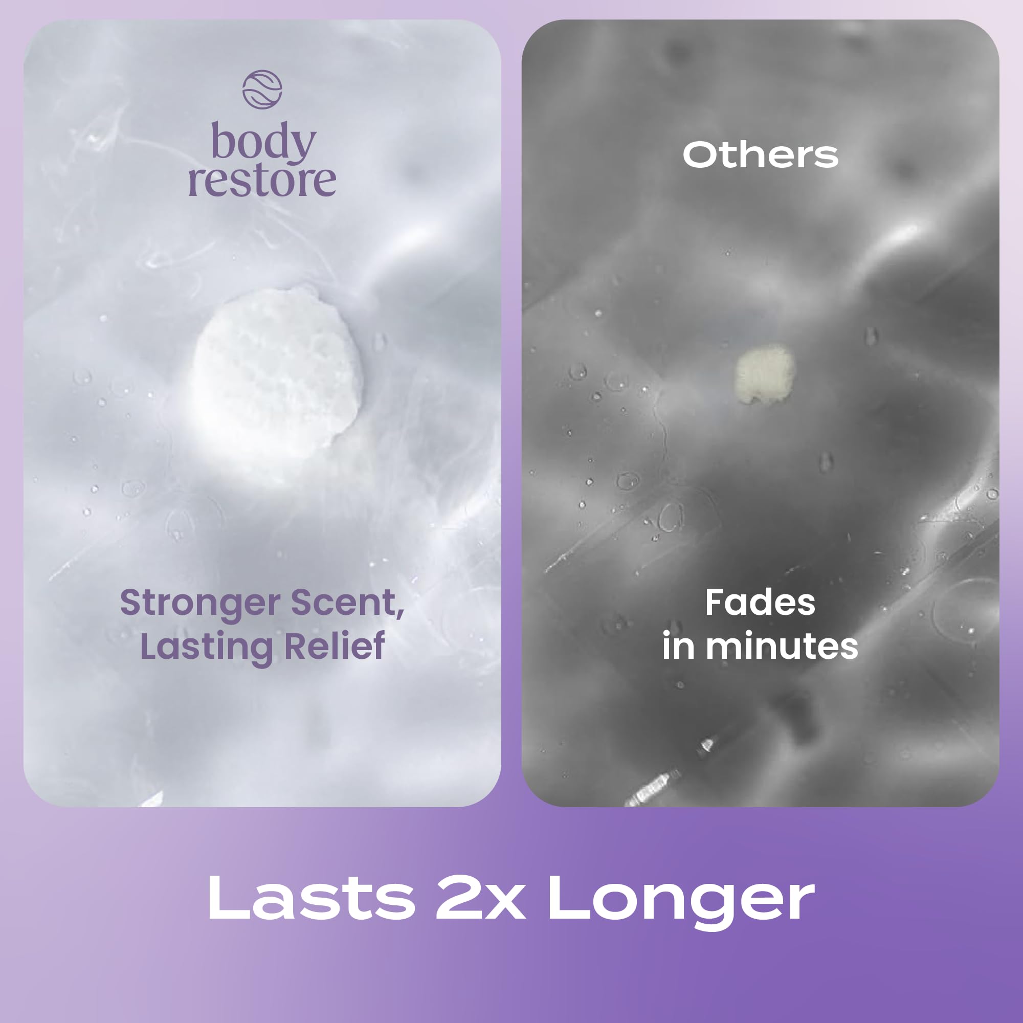 Body Restore bombas ducha lavanda, perfecto para viajes y duchas rápidas.