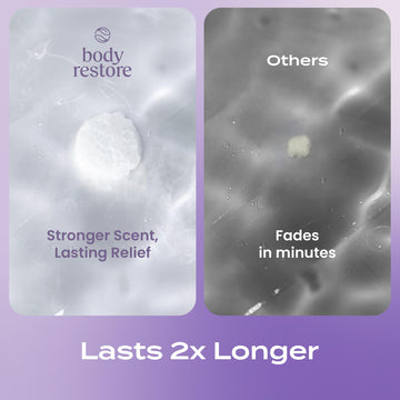 Body Restore bombas ducha lavanda, perfecto para viajes y duchas rápidas.