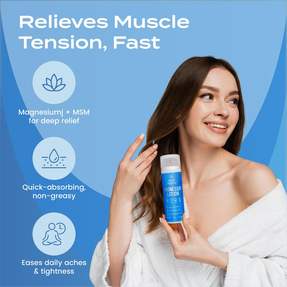 Body Restore locion magnesio para viaje, tamaño práctico y relax en cualquier lugar.