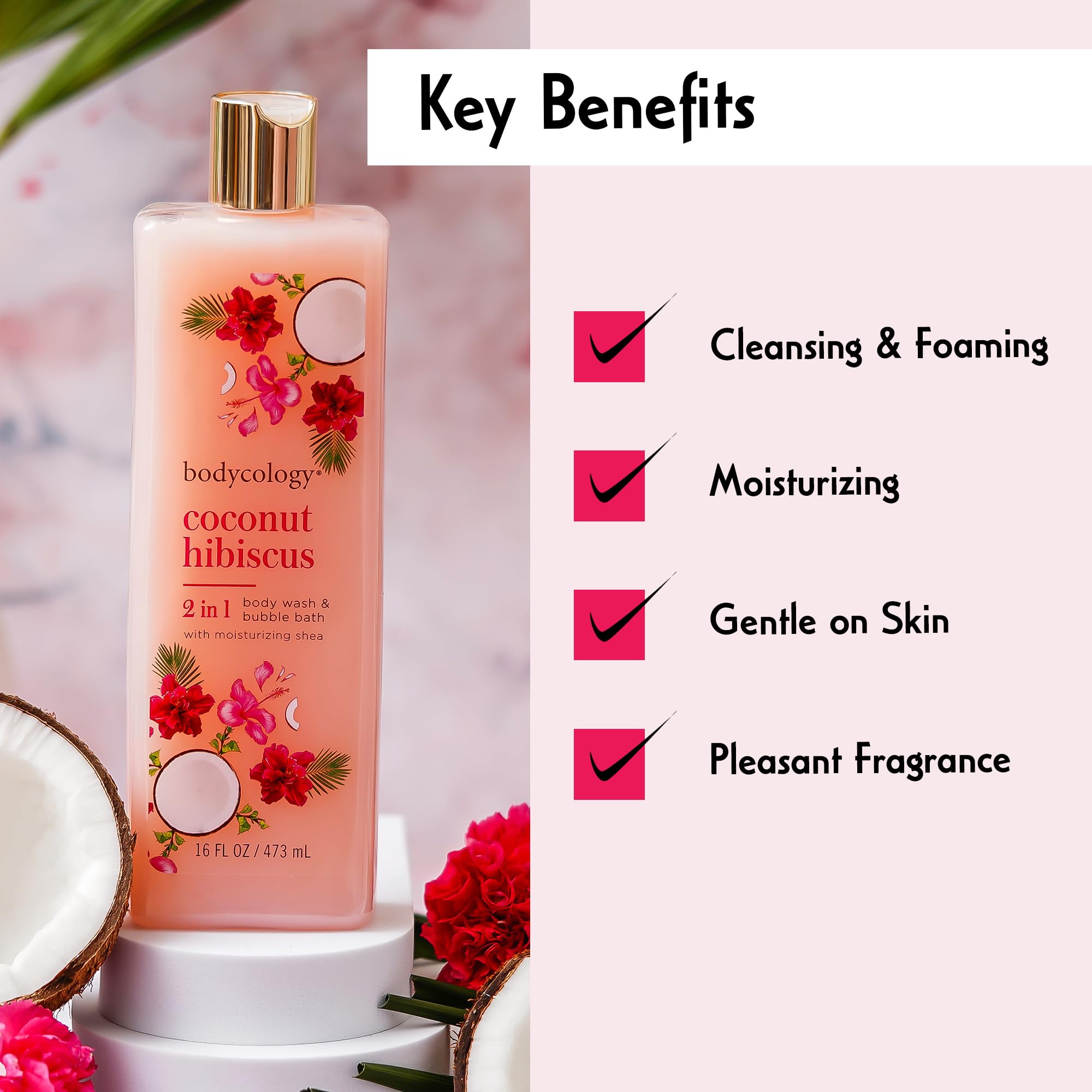 Bodycology textura cremosa de gel ducha Coco Hibisco para hidratación ligera.