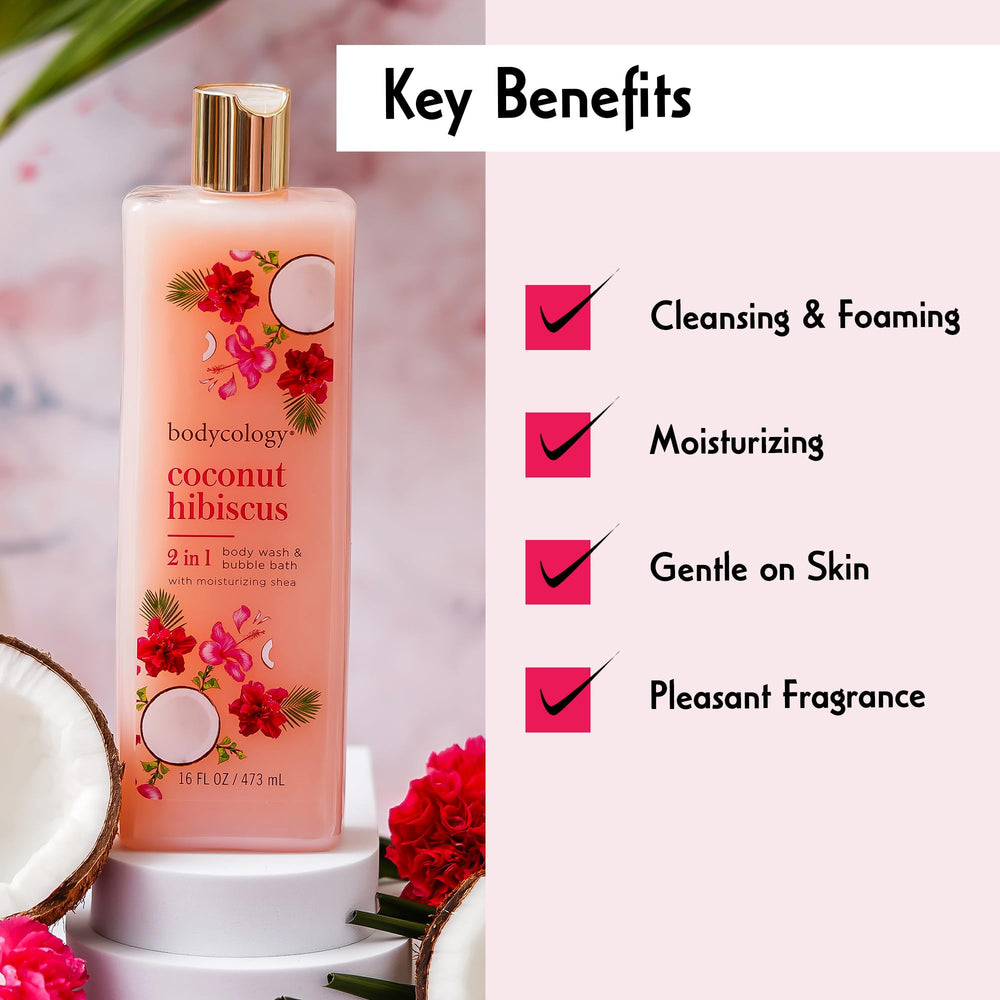Bodycology textura cremosa de gel ducha Coco Hibisco para hidratación ligera.
