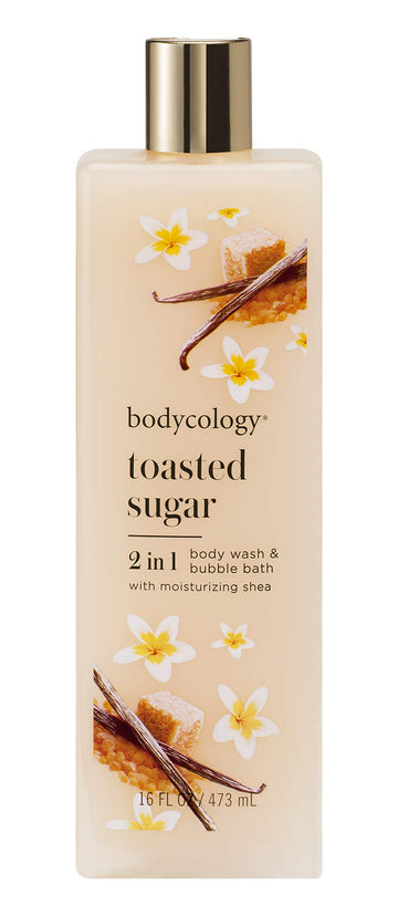 Bodycology Toasted Sugar frasco frontal, limpieza suave con aroma dulce.