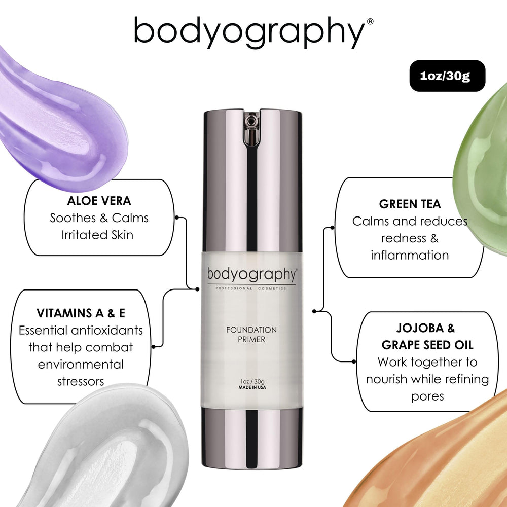 Uso diario con Bodyography primer verde prepara la piel para la base.