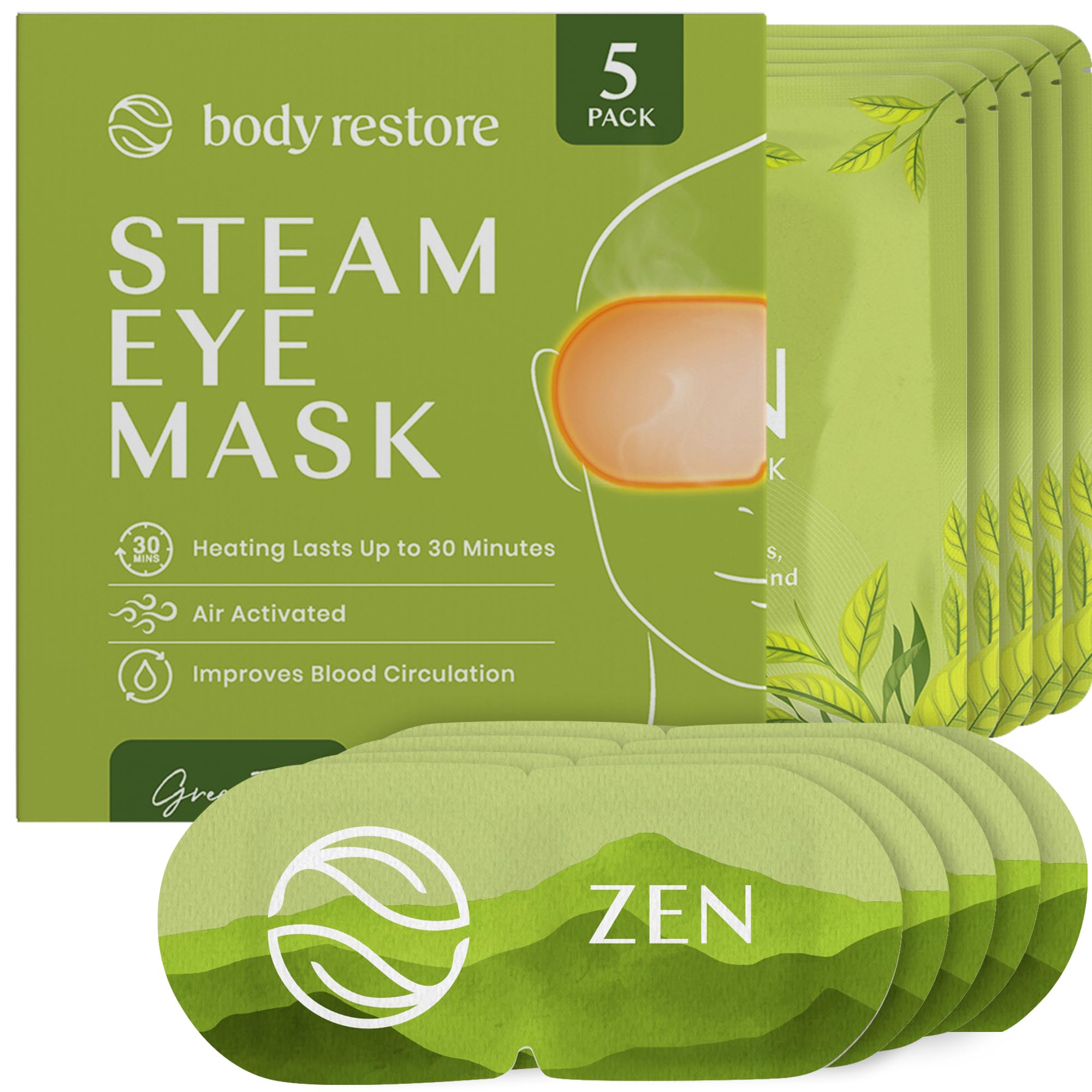 Body Restore mascarilla ocular caliente lavanda para relajación y cansancio visual.