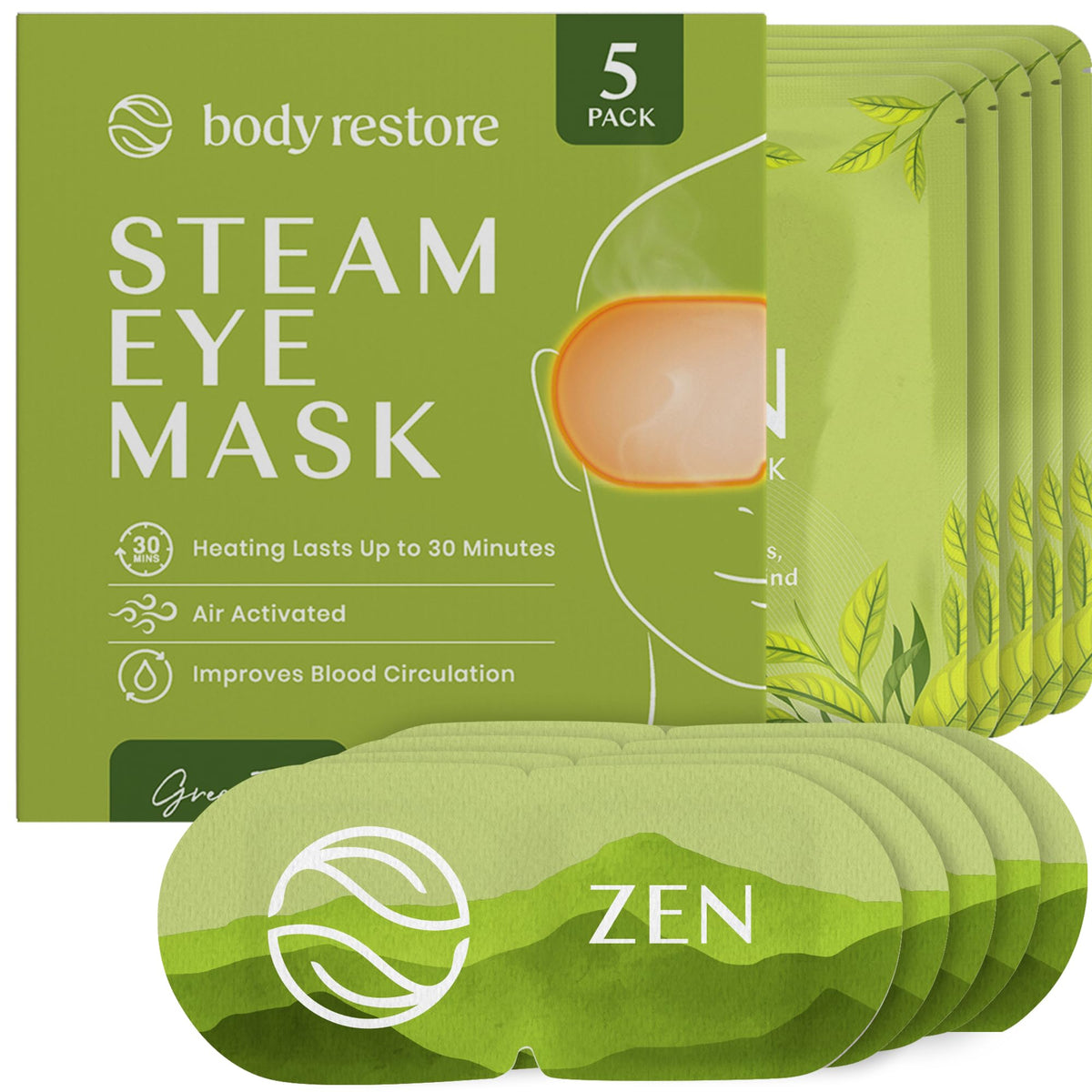 Body Restore mascarilla ocular caliente lavanda para relajación y cansancio visual.