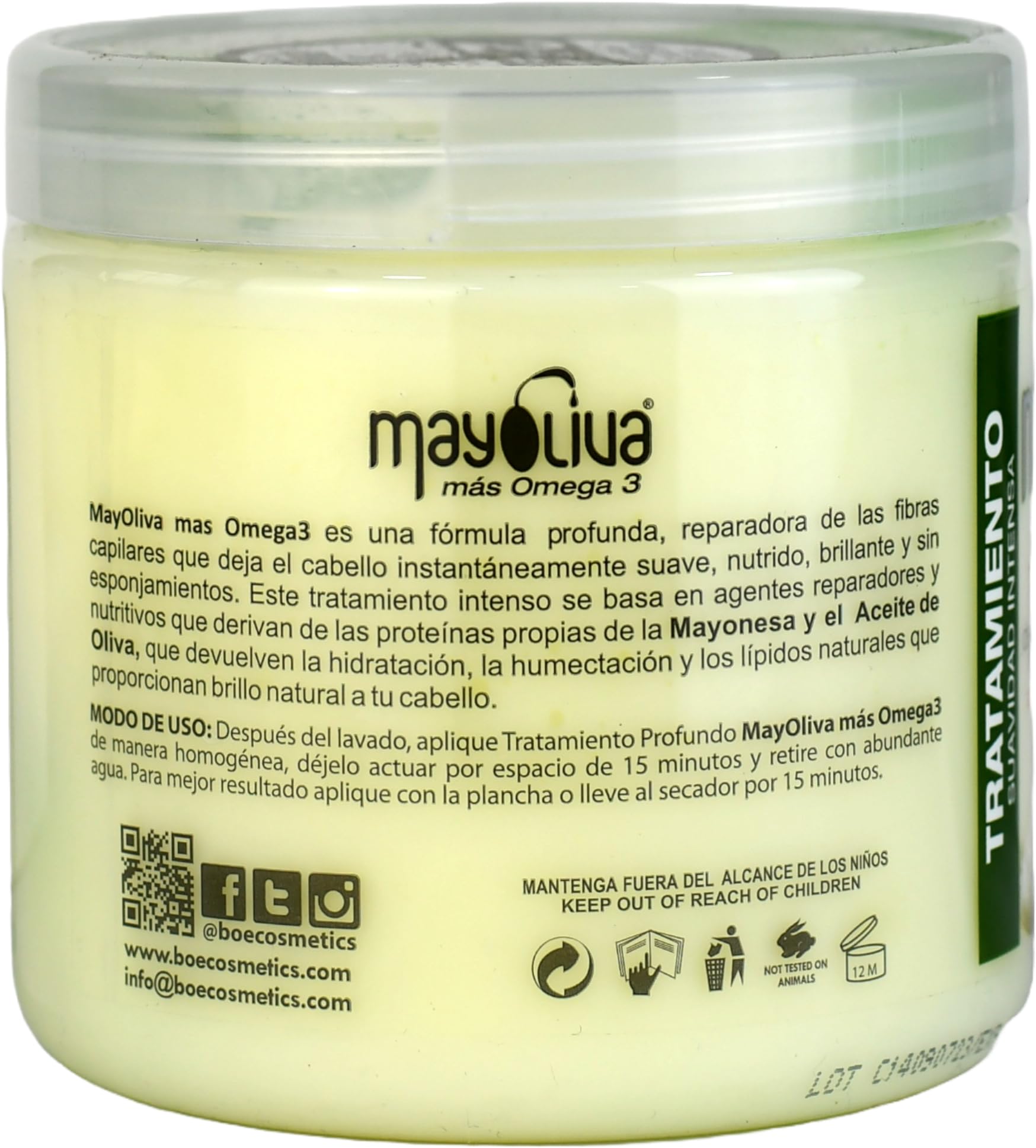 BOÉ COSMETICS Mayoliva Omega 3: brillo e hidratación para cabello dañado.