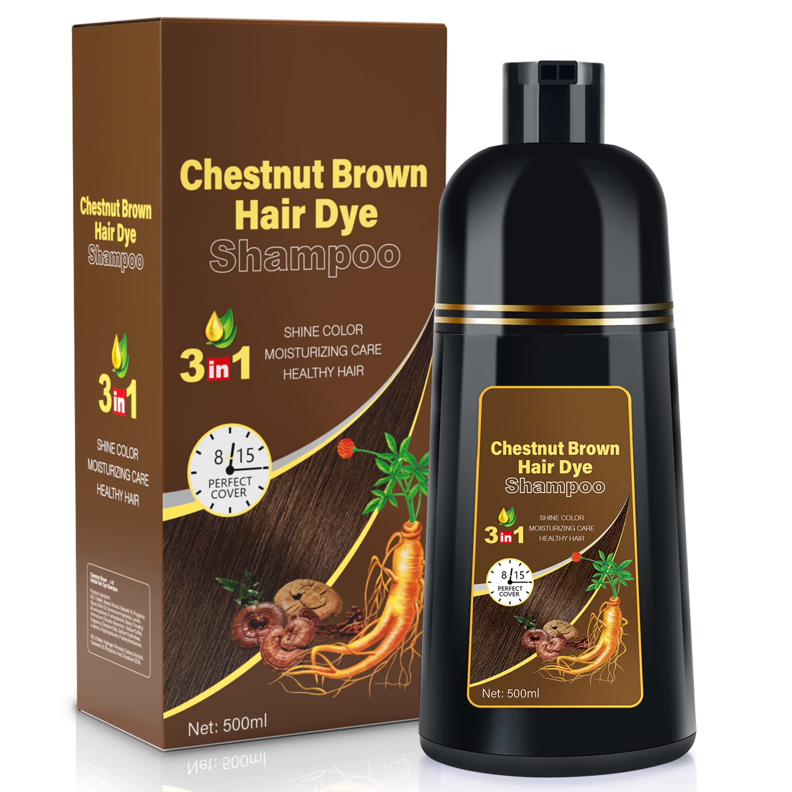 BOJICA shampoo tint para cabello castaño, formato 500 ml, listo para uso en casa.