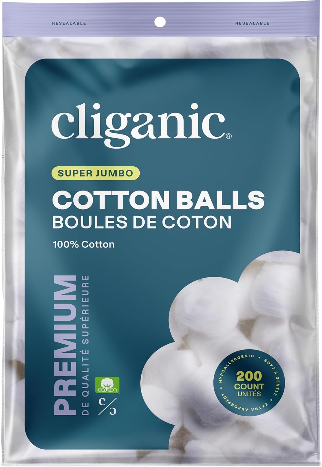 Cliganic bolas-de-algodon-200-cuenta: suaves, absorbentes y aptas para cuidado facial diario