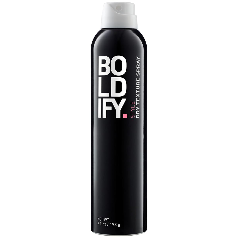Boldify Dry Texture Spray frente a la botella, volumen ligero y movimiento natural.
