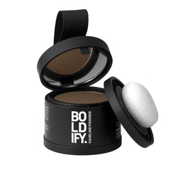 Boldify Hairline Powder muestra aplicación rápida para cobertura de raíces.