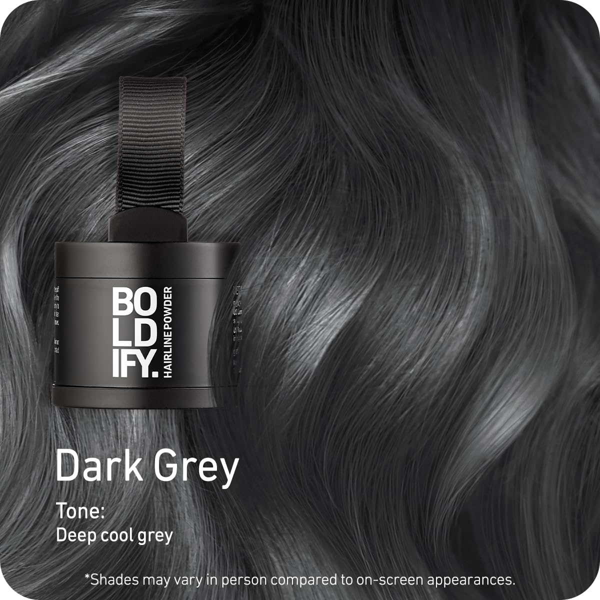 BOLDIFY Hairline Powder destaca cobertura de canas de manera natural.