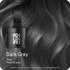 BOLDIFY Hairline Powder destaca cobertura de canas de manera natural.