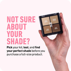 Boldify Hairline Powder compact open reveals smooth texture for coverage in dark brown tones.