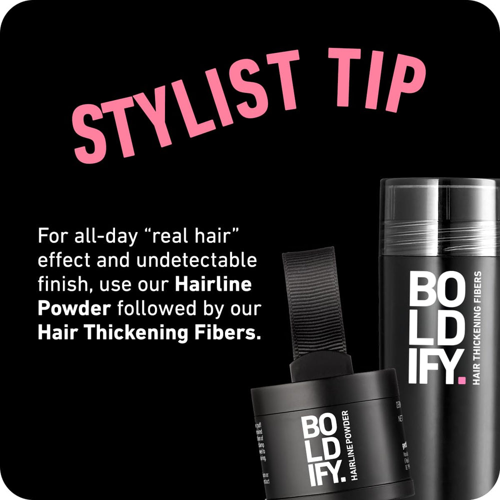 Boldify Hairline Powder shade-match guide card included with samples.