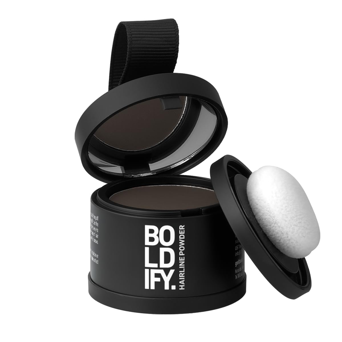 Boldify Hairline Powder aplicado en la línea de cabello para cobertura rápida.