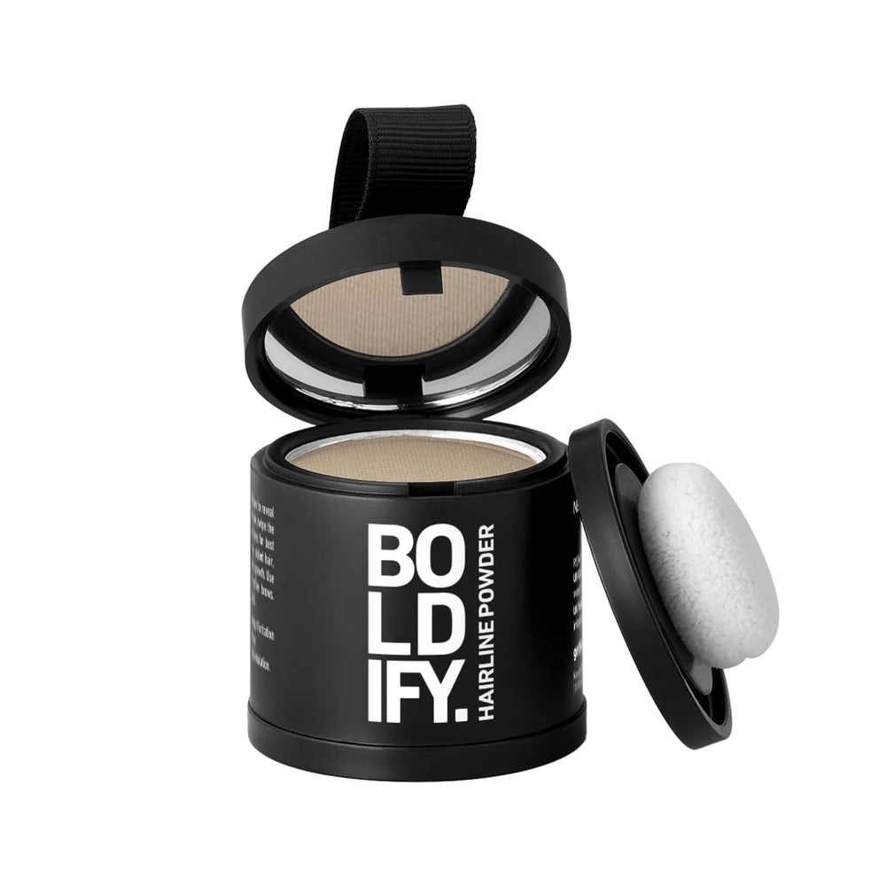 Boldify Polvo para línea capilar, compacto, ideal para retoques rápidos.