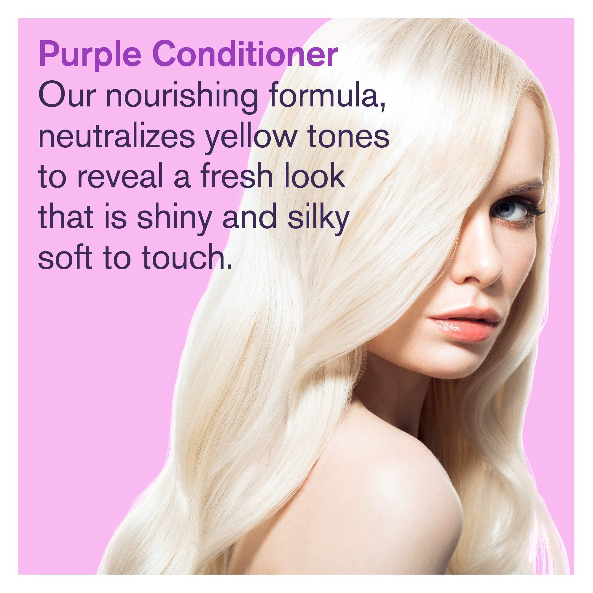 BOLD UNIQ conditionneur violet, cheveux gris argentés plus lisses.