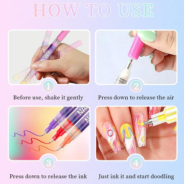 Bolígrafos de arte para uñas 12 colores con acabados duraderos para uso diario.