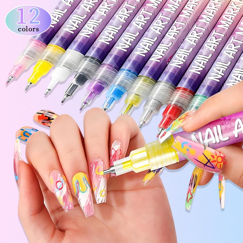 Bolígrafos de arte para uñas 12 colores permiten puntos limpios y diseños detallados.