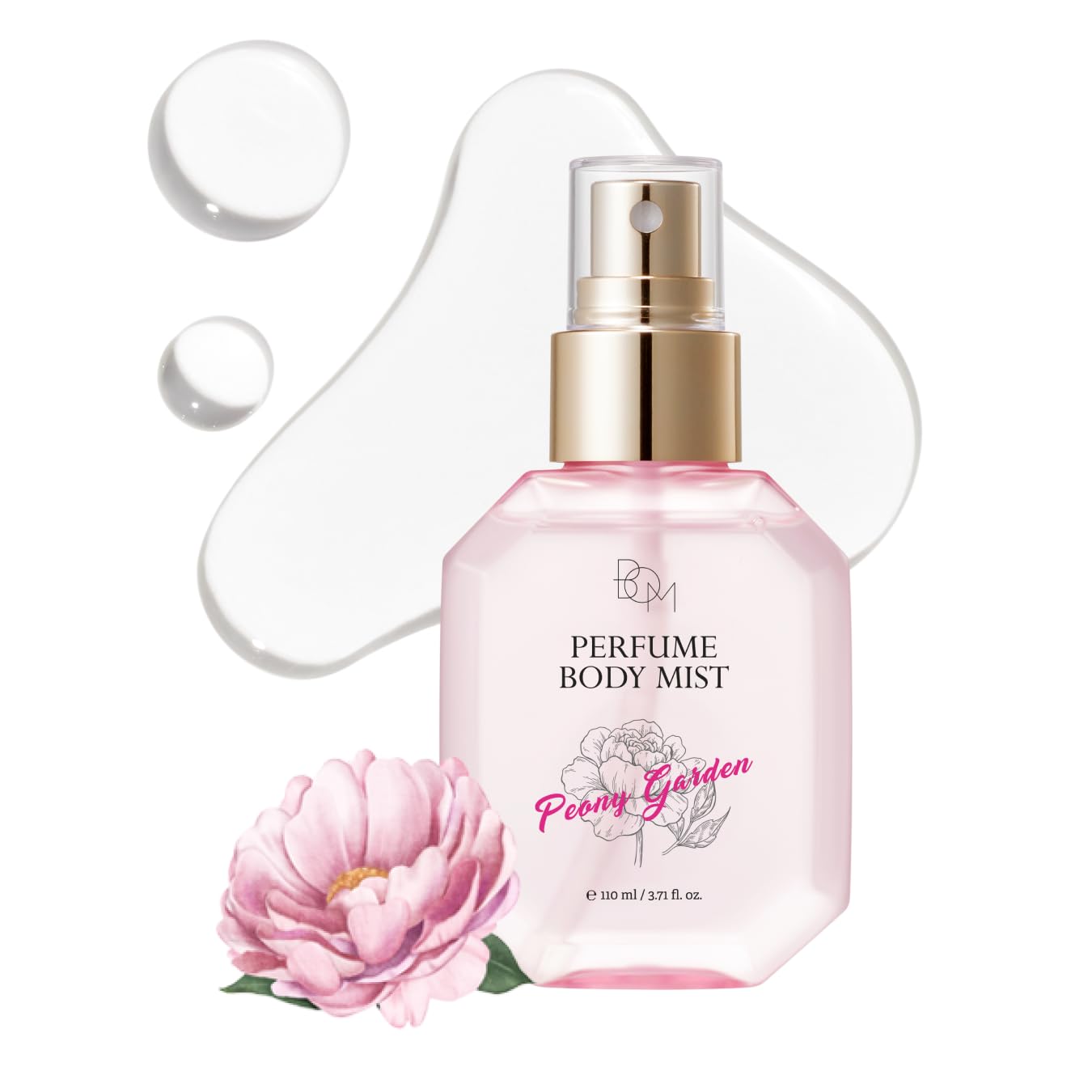 BOM Peony Garden: rociado 360° para aplicación uniforme y agradable en todo el cuerpo