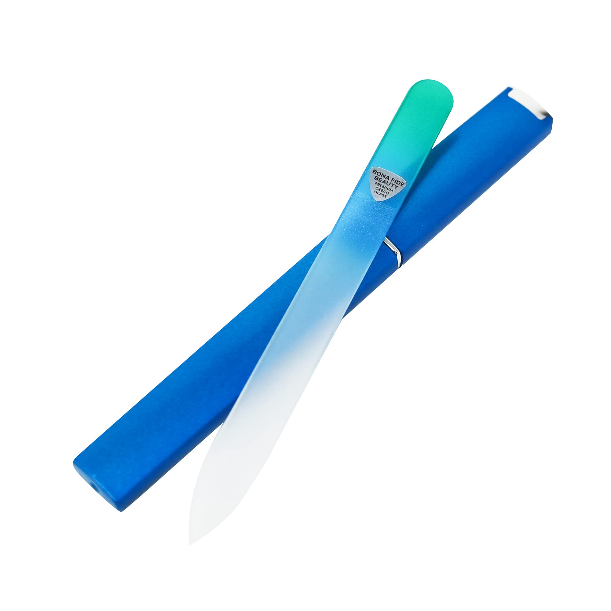 Lima Bona Fide Beauty de vidrio con estuche Aqua, ideal para manicuras en casa.
