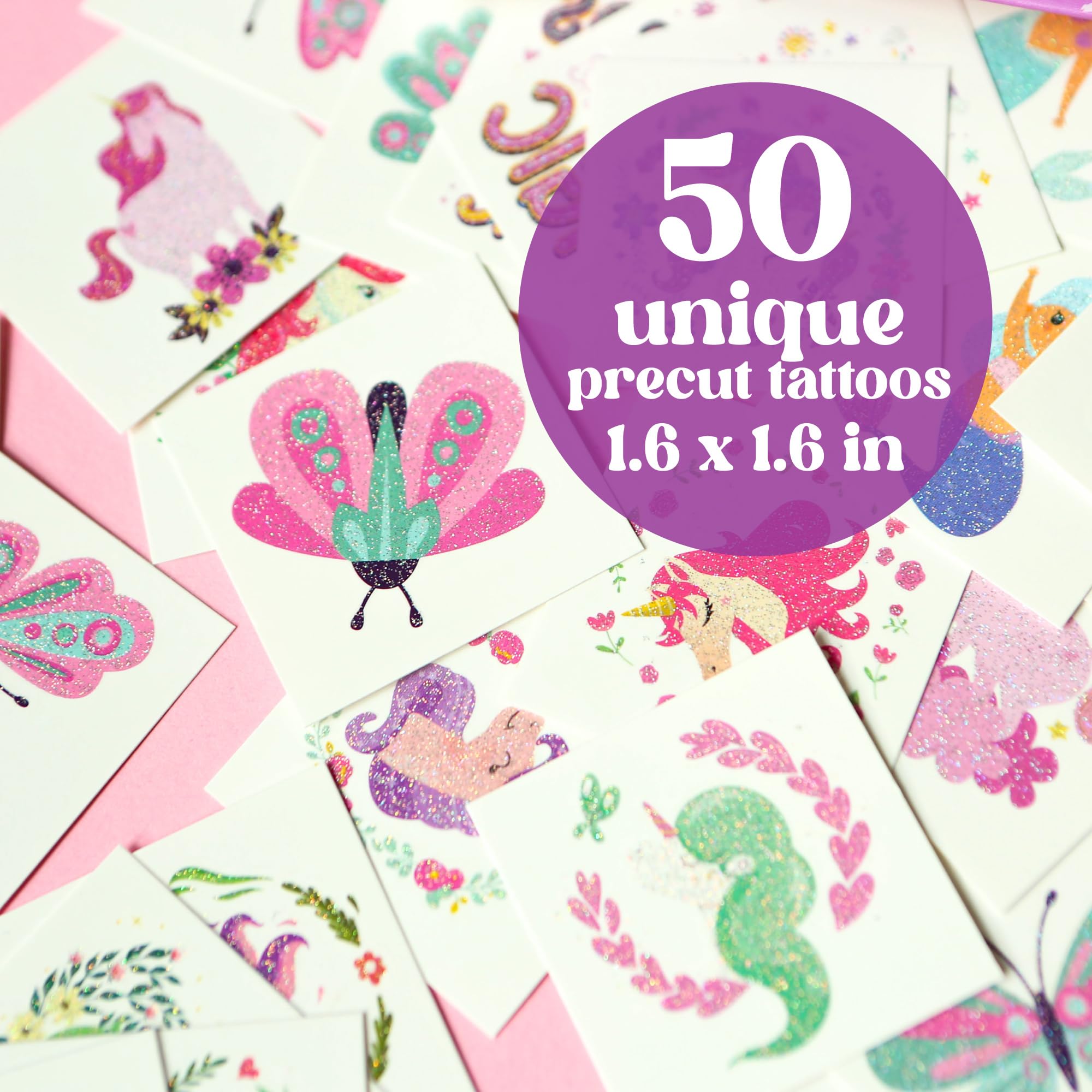 Bonbaloo tatuajes unicornio con adhesivo suave y piel segura para uso infantil