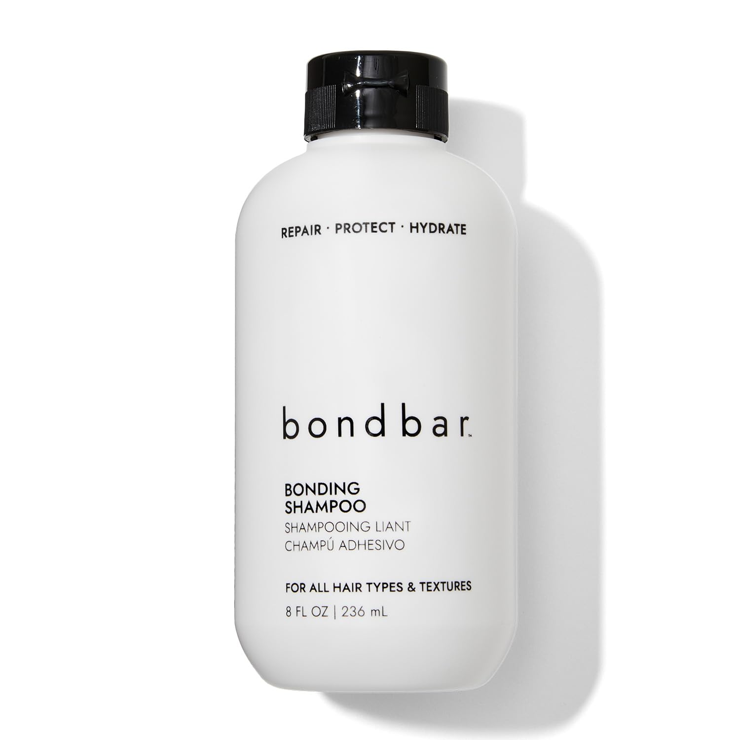 Bondbar Repairing Shampoo bottle showing vegan formula for all hair types