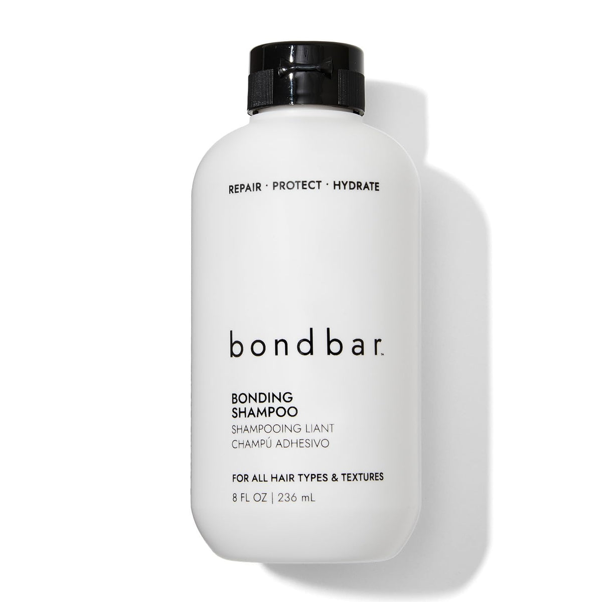 Bondbar Repairing Shampoo bottle showing vegan formula for all hair types