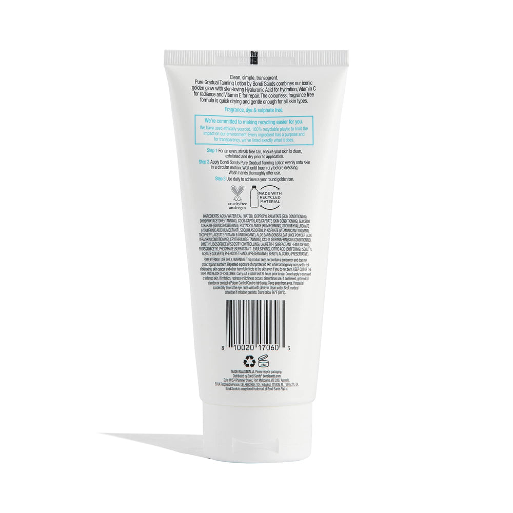 Bondi Sands PURE, textura suave para aplicación uniforme y fácil.