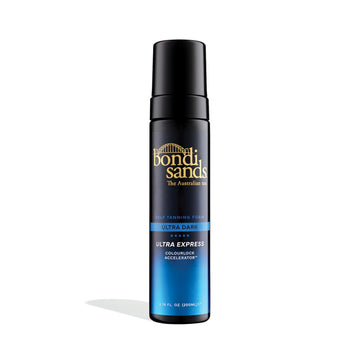 Bondi Sands Ultra Express Mousse Autobronzante – bouteille, texture légère pour une application homogène.