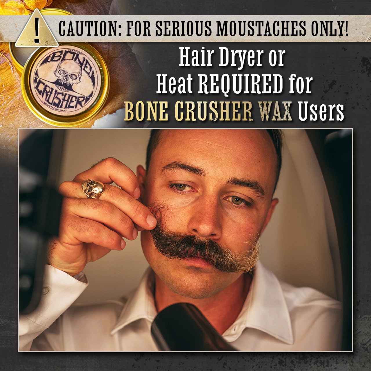 Bone Crusher, envase metálico clásico que protege la cera para uso diario.