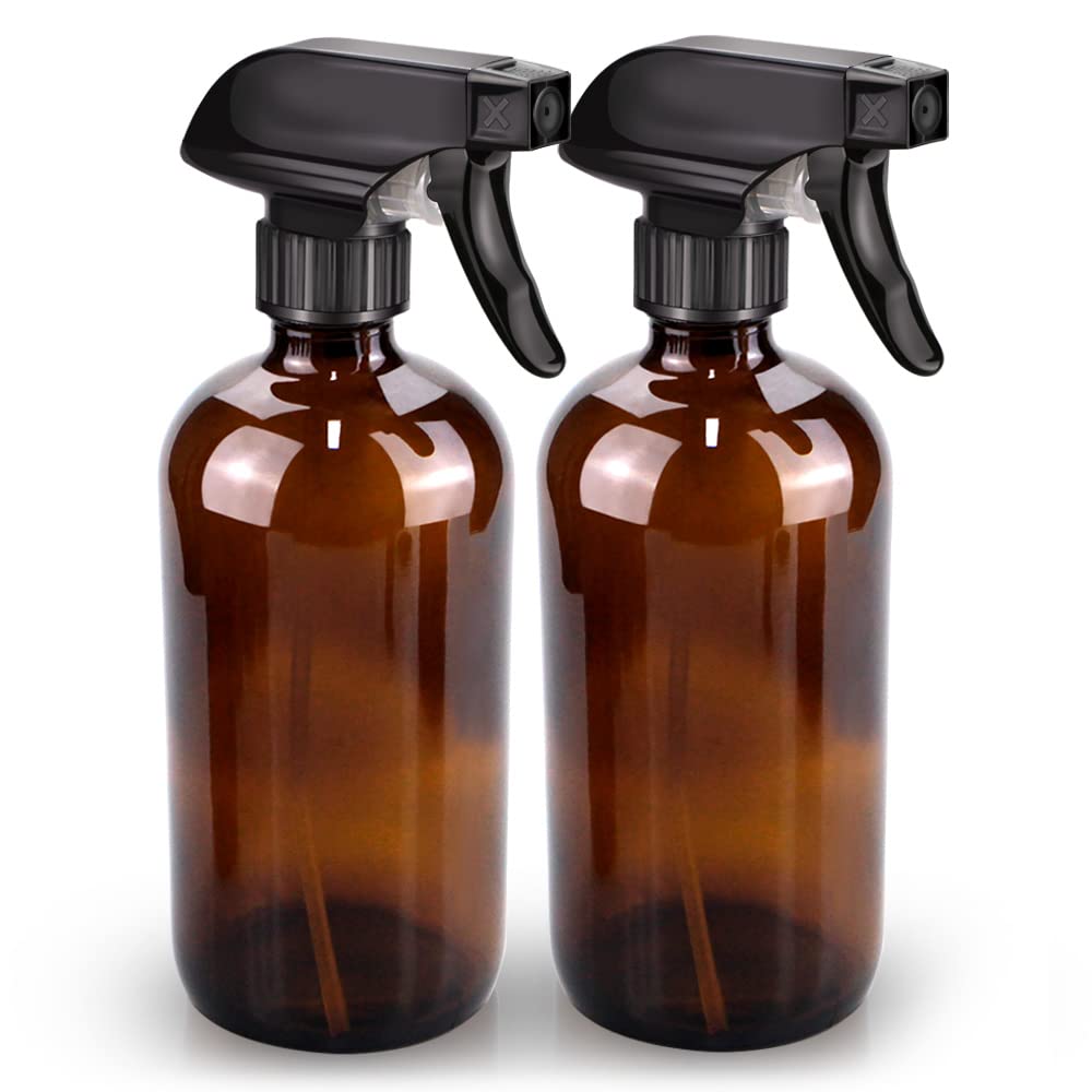 Botella bontip de vidrio ámbar con atomizador 500 ml para aromaterapia y limpieza.