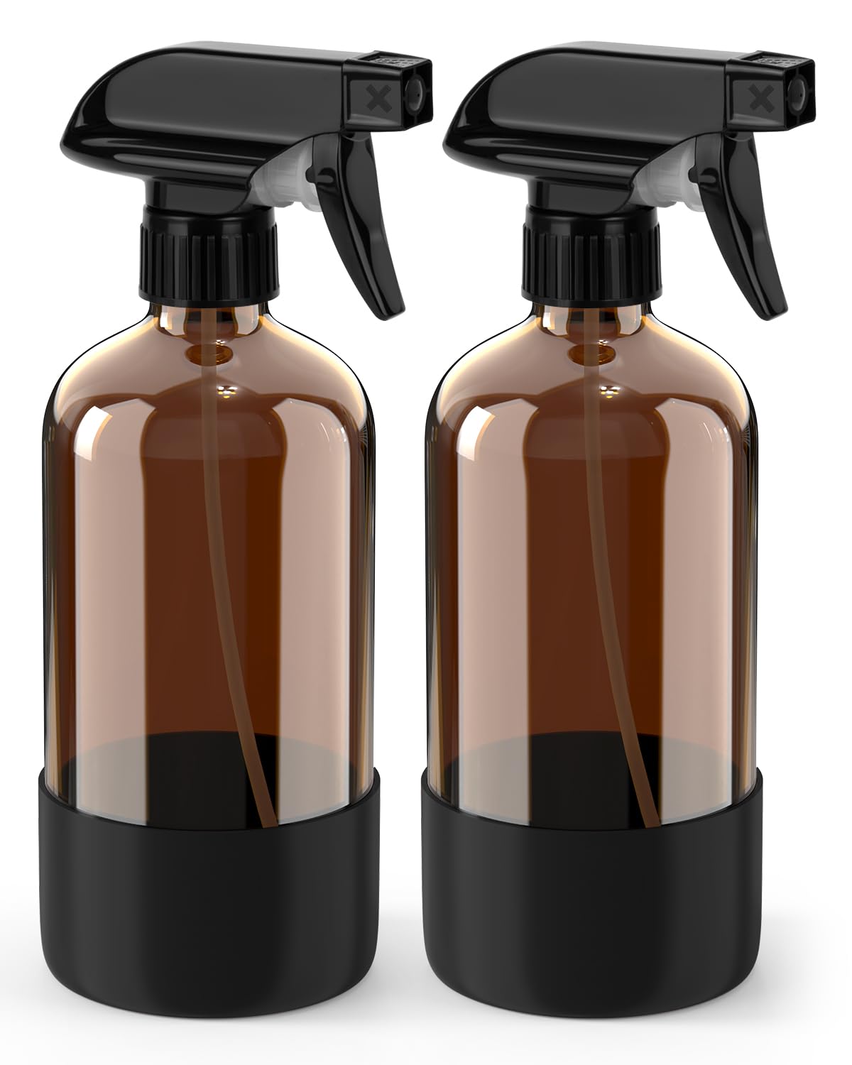Botella de vidrio ámbar de Bontip con funda de silicona para mejor agarre y protección.