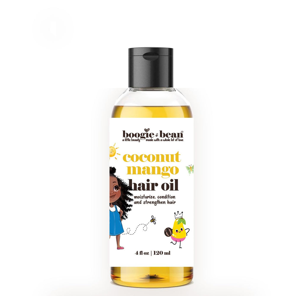 Boogie and Bean: aceite capilar para cabello de niños, textura suave y brillo.