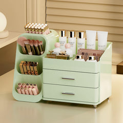 Booklov interior con compartimentos para brochas y labiales, almacenamiento compacto y práctico
