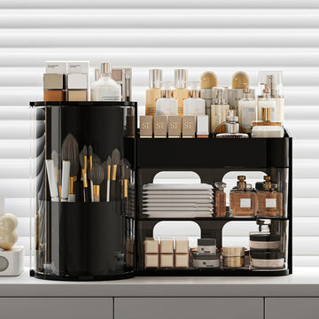 Booklov organizador maquillaje con dos cajones grandes para almacenamiento amplio.